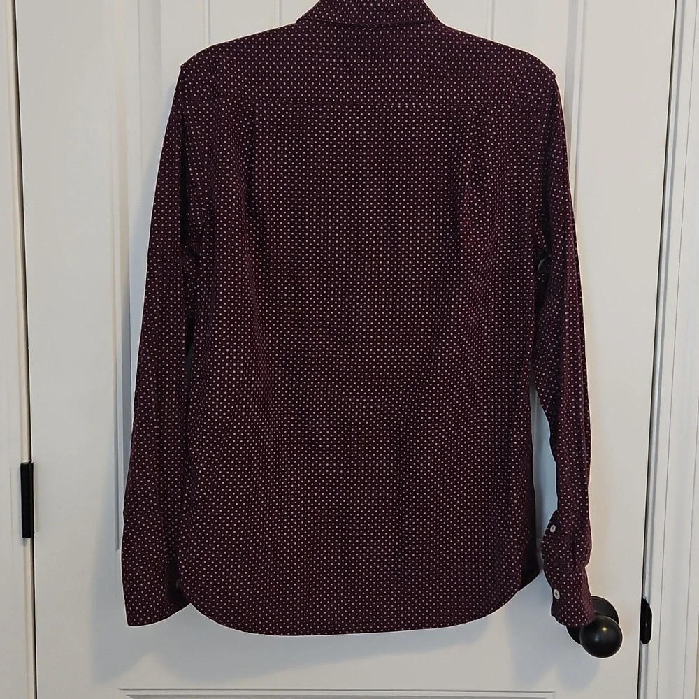 Cactus Man Micro Print Burgundy Button Down Shirt Size S